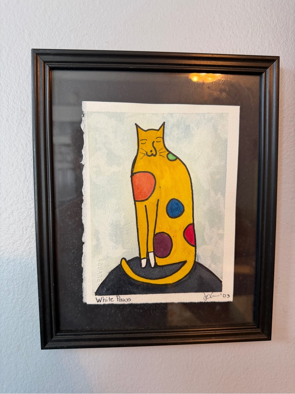 White Paws Cat Original Watercolor Painting Arches Paper Framed Signed John '03